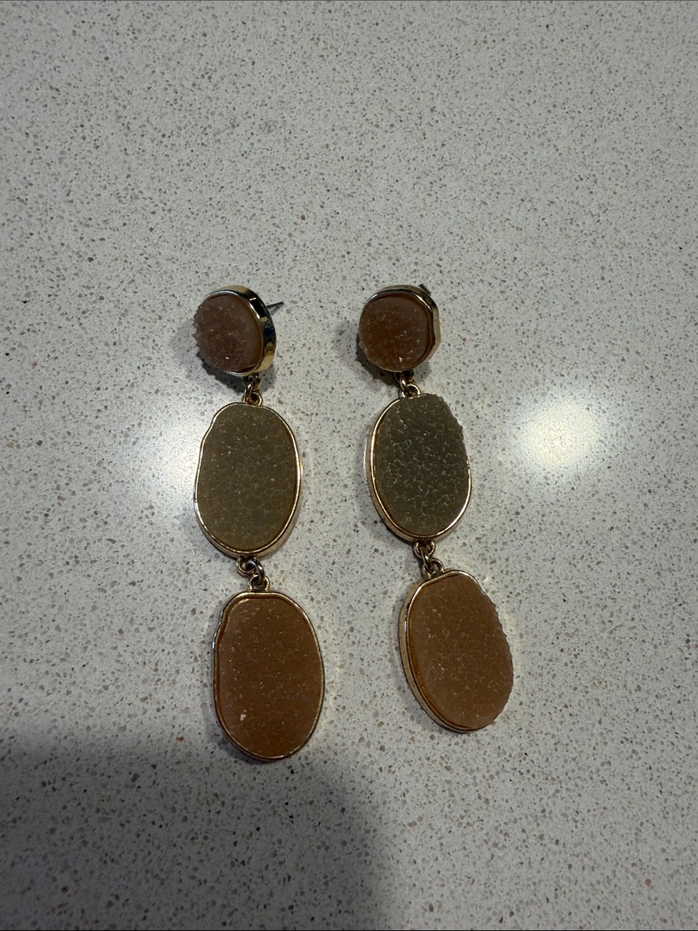 Lane Bryant Gold-Tone Brown Druzy Triple Oval Drop Earrings